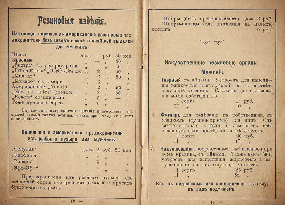 Ценник резиновых изделий в России начала 20 века